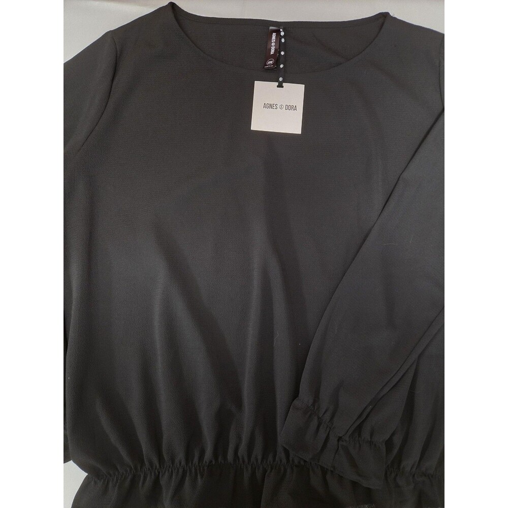 Agnes & Dora Blouse Womens Medium Black Long Sleeve Elastic Waist Ruffle Hem